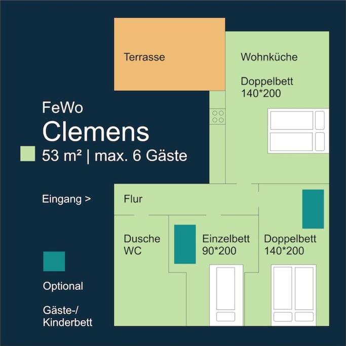 Fewo Clemens - Wohnkueche + 2 Schlafraeume + Bad + Terrasse Hamm  Dış mekan fotoğraf